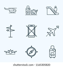 Transportation icons line style set with direction, compass, helicopter and other chopper elements. Isolated vector illustration transportation icons.