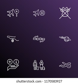 Transportation icons line style set with cancelled flight, no animals, passenger and other find airplane elements. Isolated vector illustration transportation icons.