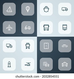 Transportation icons line style set with monorail, missile, lorry and other camion elements. Isolated vector illustration transportation icons.