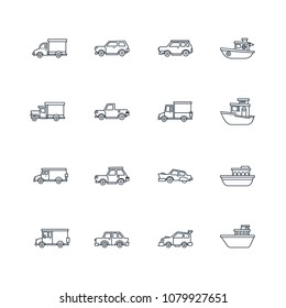 Transportation icons. Line vector.
