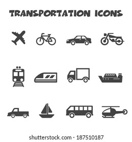 iconos de transporte, símbolos mono vectoriales