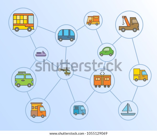 transportation\
icons network diagram in blue\
background