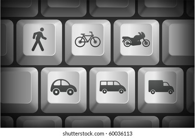 Transportation Icons on Computer Keyboard Buttons Original Illustration