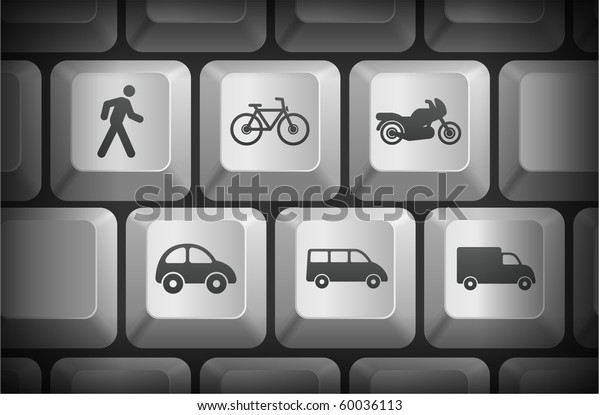 Transportation Icons on Computer Keyboard\
Buttons Original\
Illustration