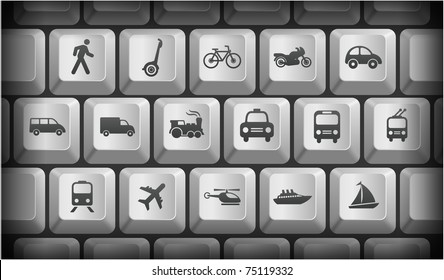 Iconos de transporte en botones de teclado Gray Computer Illustración original