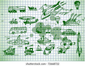 transportation icons on old paper background