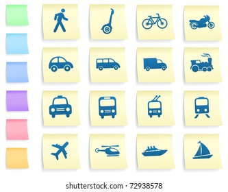 Transportation Icons on Post It Note Paper Collection Original Illustration