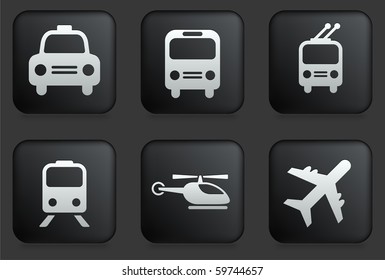 Transportation Icons on Square Black Button Collection Original Illustration