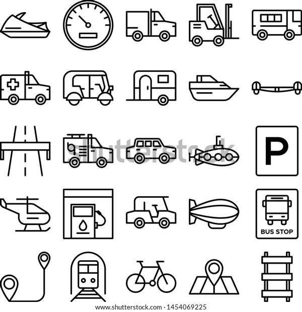 Transportation icons pack. Isolated\
transportation symbols collection. Graphic icons\
element