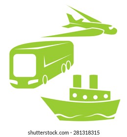 Transportation icons. Plane, bus, ship.