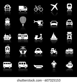Transportation icons with reflect on black background, stock vector