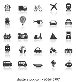 Transportation icons with reflect on white background, stock vector