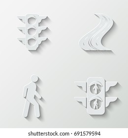Transportation icons (road traffic light pedestrian) - paper  set