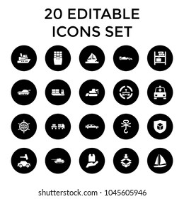 Transportation icons. set of 20 editable filled transportation icons such as car wash, excavator, ship, no cargo warning. best quality transportation elements in trendy style.