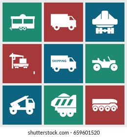 Transportation icons set. set of 9 transportation filled icons such as cargo truck, cargo plane back view