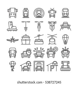 Transportation icons set. All kinds of vehicle.