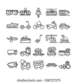 Transportation icons set. All kinds of vehicle.
