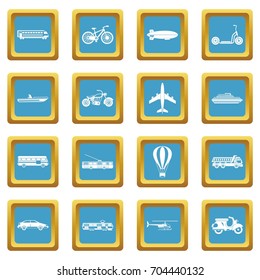 Transportation icons set in azur color isolated vector illustration for web and any design