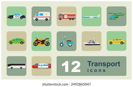 Transportation icons set. City cars and vehicles transport. Vector illustration