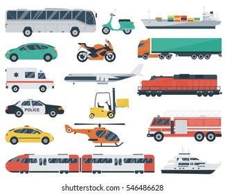 Transportation icons set. City cars and vehicles transport. Vector illustration