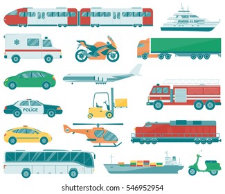 Transportation icons set. City cars and vehicles transport. Vector illustration