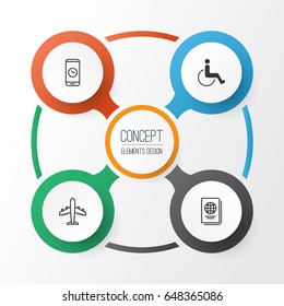 Transportation Icons Set. Collection Of Accessibility, Airliner, Call Duration And Other Elements. Also Includes Symbols Such As Disabled, Airliner, Citizenship.