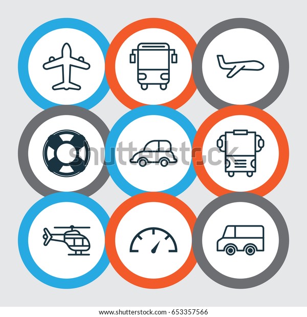 Transportation Icons Set. Collection Of\
Air Transport, Lifebuoy, College Transport And Other Elements. Also\
Includes Symbols Such As Transport, Speedometer,\
Car.