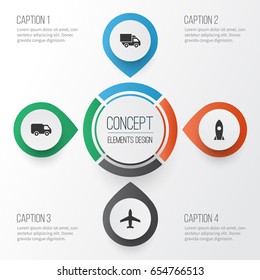 Transportation Icons Set. Collection Of Aircraft, Spaceship, Truck And Other Elements. Also Includes Symbols Such As Aircraft, Rocket, Spaceship.