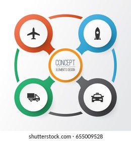 Transportation Icons Set. Collection Of Aircraft, Van, Cab And Other Elements. Also Includes Symbols Such As Van, Car, Airplane.