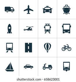 Transportation Icons Set. Collection Of Aircraft, Railway, Skooter And Other Elements. Also Includes Symbols Such As Airplane, Moped, Chopper.