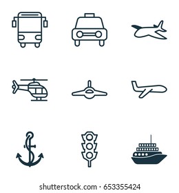 Transportation Icons Set. Collection Of Anchor, Air Transport, Taxi And Other Elements. Also Includes Symbols Such As Aviation, Anchor, Bus.