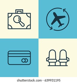 Transportation Icons Set. Collection Of Armchair, Baggage Research, Plastic Card And Other Elements. Also Includes Symbols Such As Armchair, Credit, Suitcase.