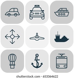 Transportation Icons Set. Collection Of Auto Car, Streetcar, Tanker And Other Elements. Also Includes Symbols Such As Streetcar, Tram, Marine.