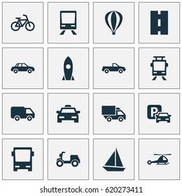 Transportation Icons Set. Collection Of Automobile, Cabriolet, Van And Other Elements. Also Includes Symbols Such As Auto, Bike, Highway.