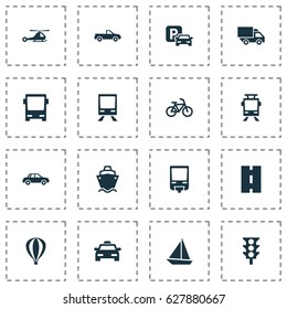Transportation Icons Set. Collection Of Automobile, Van, Cabriolet And Other Elements. Also Includes Symbols Such As Ship, Tram, Yacht.