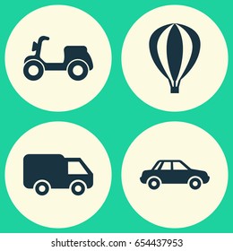 Transportation Icons Set. Collection Of Automobile, Airship, Truck And Other Elements. Also Includes Symbols Such As Camion, Moped, Balloon.
