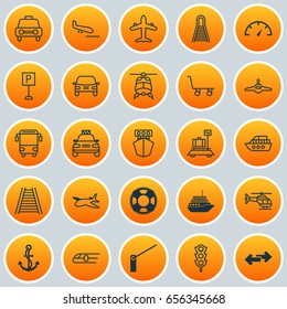 Transportation Icons Set. Collection Of Baggage, Speed Checker, Car Vehicle And Other Elements. Also Includes Symbols Such As Transport, Auto, School.