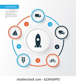 Transportation Icons Set. Collection Of Bicycle, Yacht, Truck And Other Elements. Also Includes Symbols Such As Spaceship, Flight, Traffic.