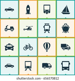 Transportation Icons Set. Collection Of Bicycle, Yacht, Cabriolet And Other Elements. Also Includes Symbols Such As Van, Omnibus, Car.