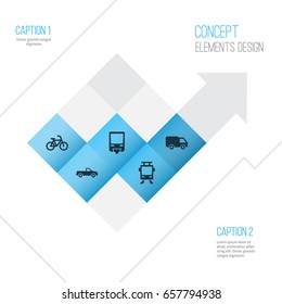 Transportation Icons Set. Collection Of Bicycle, Truck, Streetcar And Other Elements. Also Includes Symbols Such As Bike, Tram, Van.
