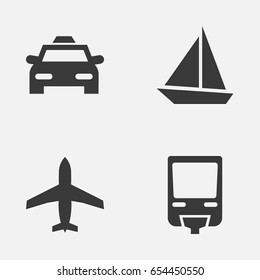 Transportation Icons Set. Collection Of Cab, Railroad, Aircraft And Other Elements. Also Includes Symbols Such As Boat, Monorail, Airplane.