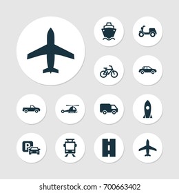 Transportation Icons Set. Collection Of Cabriolet, Road Sign, Way And Other Elements. Also Includes Symbols Such As Car, Chopper, Road.