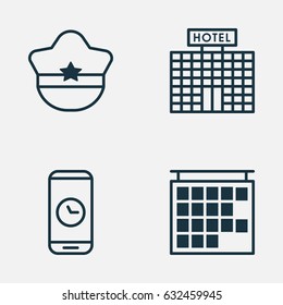 Transportation Icons Set. Collection Of Call Duration, Departure Information, Resort Development And Other Elements. Also Includes Symbols Such As Mobile, Building, Hotel.