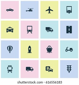 Transportation Icons Set. Collection Of Chopper, Van, Streetcar And Other Elements. Also Includes Symbols Such As Pickup, Van, Cabriolet.