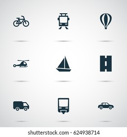 Transportation Icons Set. Collection Of Chopper, Truck, Bicycle And Other Elements. Also Includes Symbols Such As Truck, Streetcar, Van.