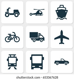 Transportation Icons Set. Collection Of Chopper, Tanker, Aircraft And Other Elements. Also Includes Symbols Such As Pickup, Tanker, Bike.