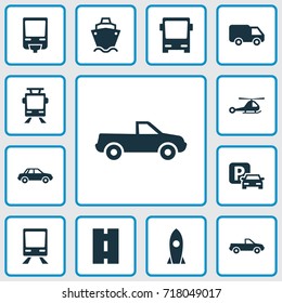 Transportation Icons Set. Collection Of Chopper, Railway, Tanker And Other Elements. Also Includes Symbols Such As Chopper, Railroad, Ship.