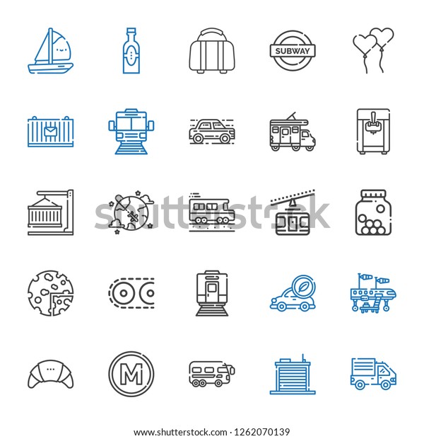 transportation icons
set. Collection of transportation with delivery truck, warehouse,
bus, metro, products, airplane, electric car. Editable and scalable
transportation
icons.