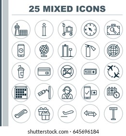 Transportation Icons Set. Collection Of Drink Cup, Appointment, Video Surveillance And Other Elements. Also Includes Symbols Such As Phone, Ticket, Information.