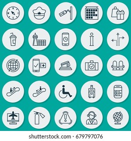 Transportation Icons Set. Collection Of Internet Ticket, Drink Cup, Shopping And Other Elements. Also Includes Symbols Such As Flight, Checked, Reservation.